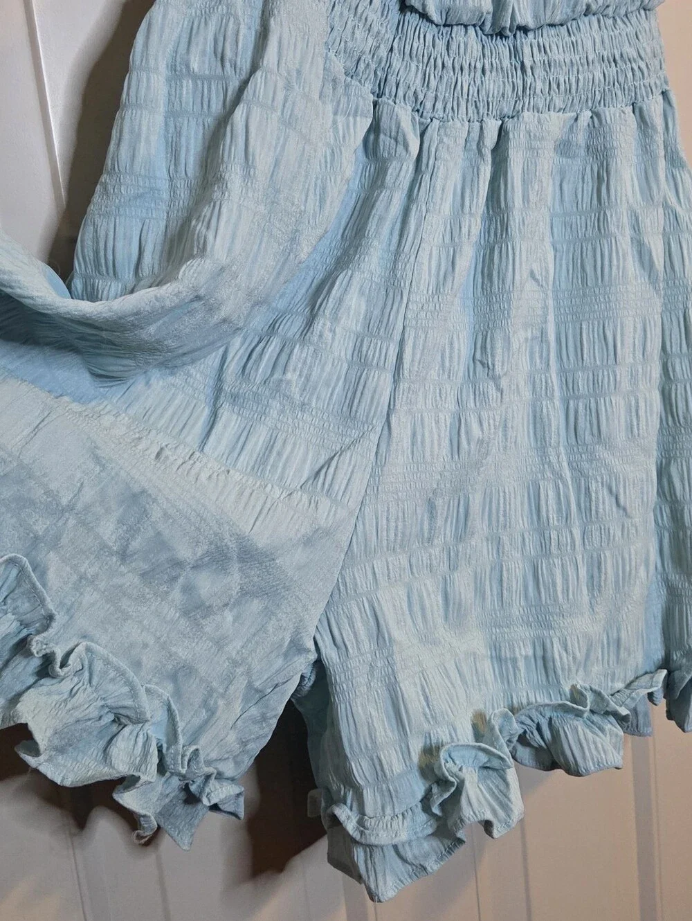 NWT Dipped Shop - Light Blue Strapless Ruffle-Hem Romper